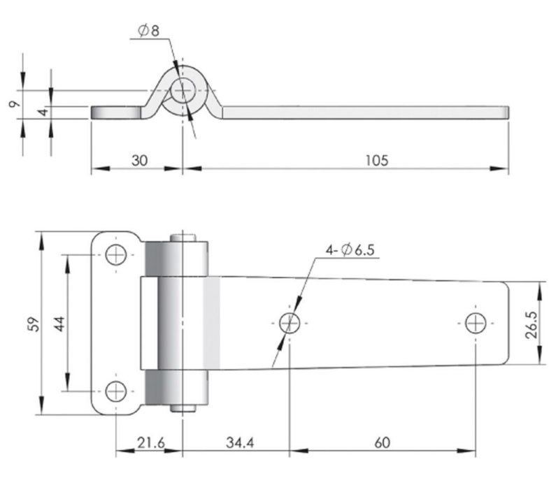 Heavy-Duty Industrial Hinge HC-CL127-1 (HC015) Design Drawing