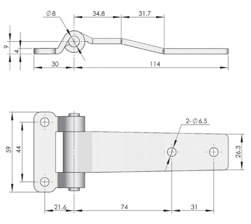 Heavy-Duty Industrial Hinge HC-CL127-2 Design Drawing