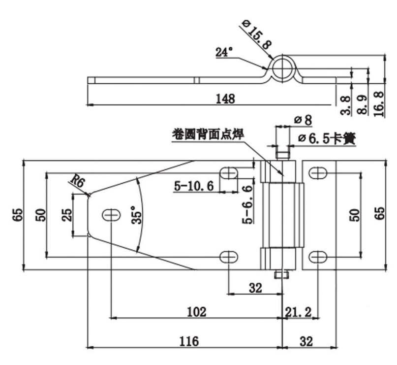 Heavy-Duty Industrial Hinge HC-CL127-4 Design Drawing