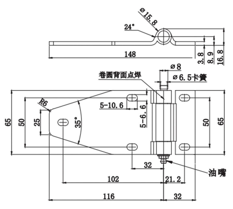 Heavy-Duty Industrial Hinge HC-CL127-4B Design Drawing